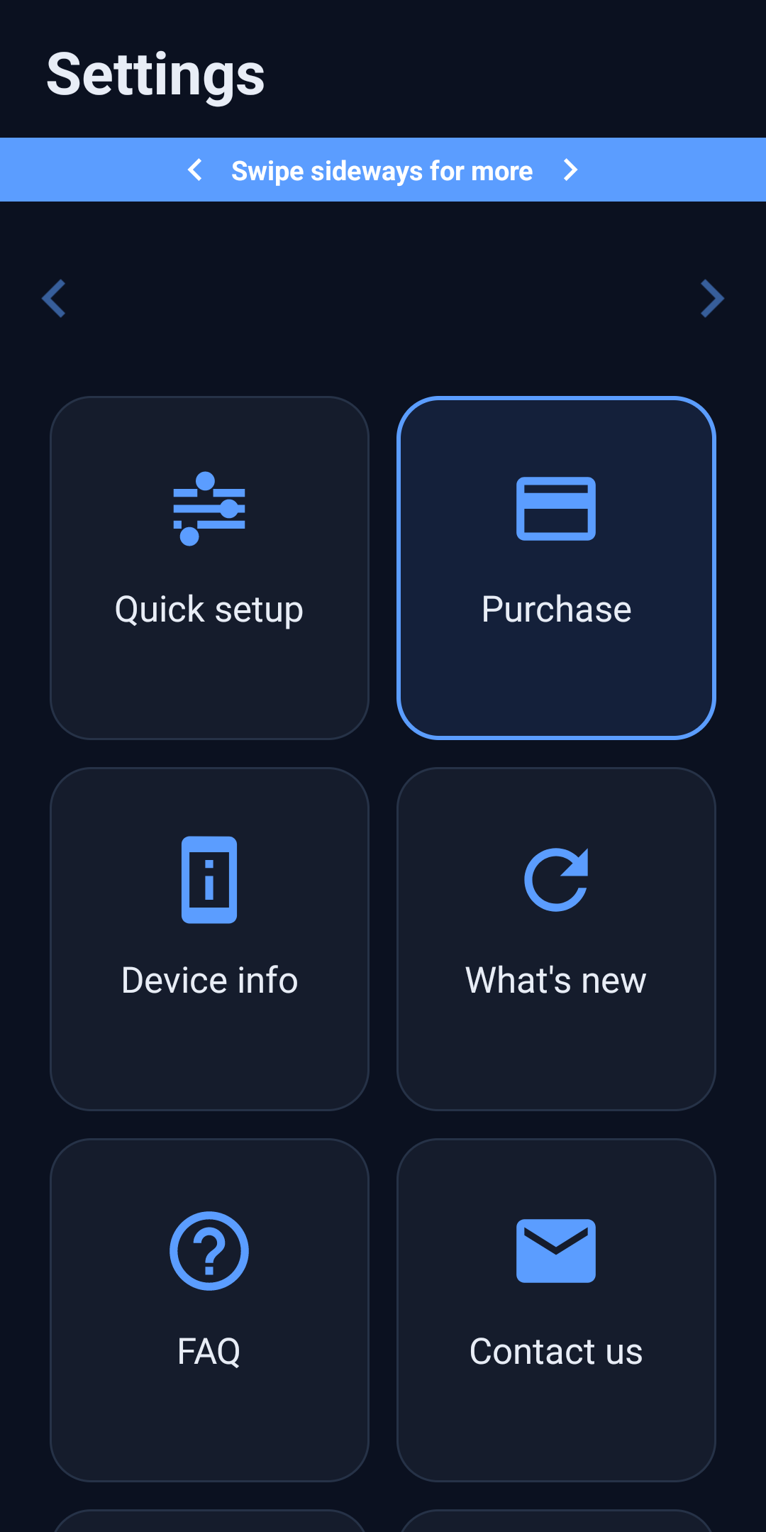 Phone Guardian’s actual settings screen with large tile-style menus
